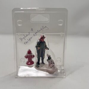 Lemax Fireman with Dalmatian‎ Dog and Hydrant Miniature Figurine Set